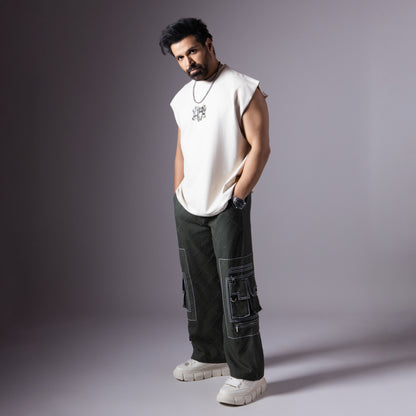 IVORY BONE GRAPHIC SLEEVELESS T-SHIRT