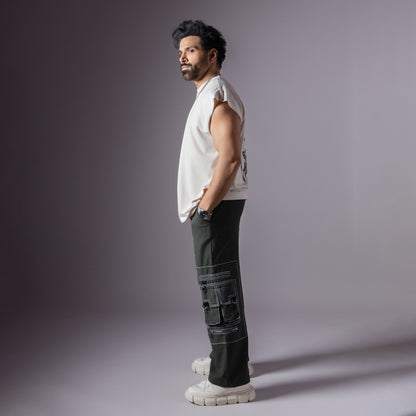 IVORY BONE GRAPHIC SLEEVELESS T-SHIRT