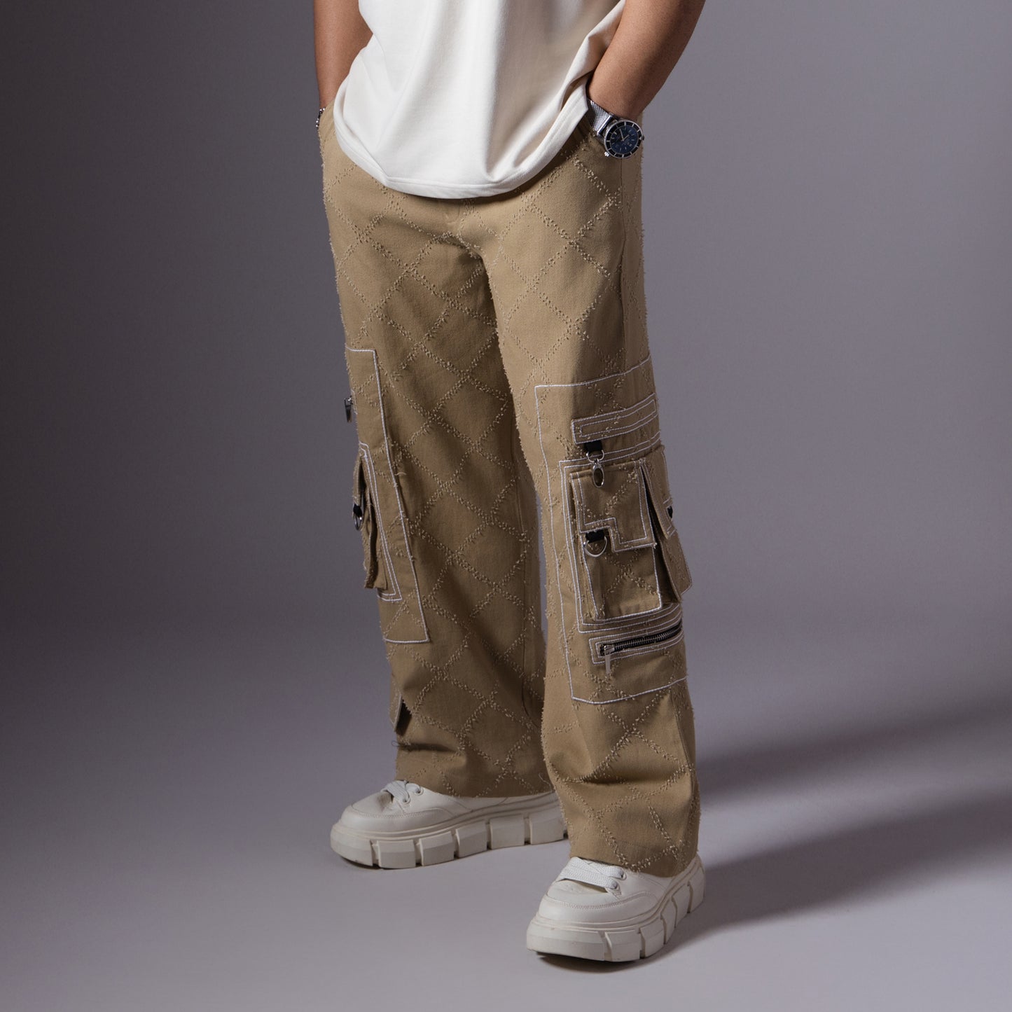 BEIGE POCKET DENIM CARGO- RDX