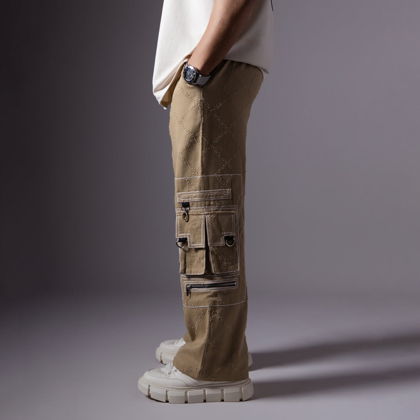 BEIGE POCKET DENIM CARGO- RDX