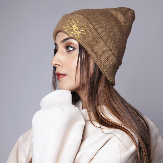 BROWN EMBROIDERED BEANIE