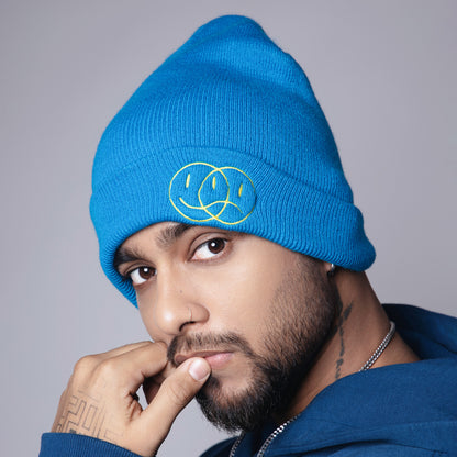 BLUE EMBROIDERED BEANIE