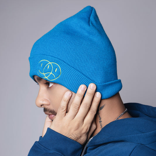 BLUE EMBROIDERED BEANIE