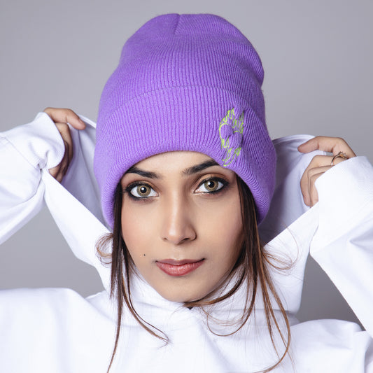 PURPLE EMBROIDERED BEANIE