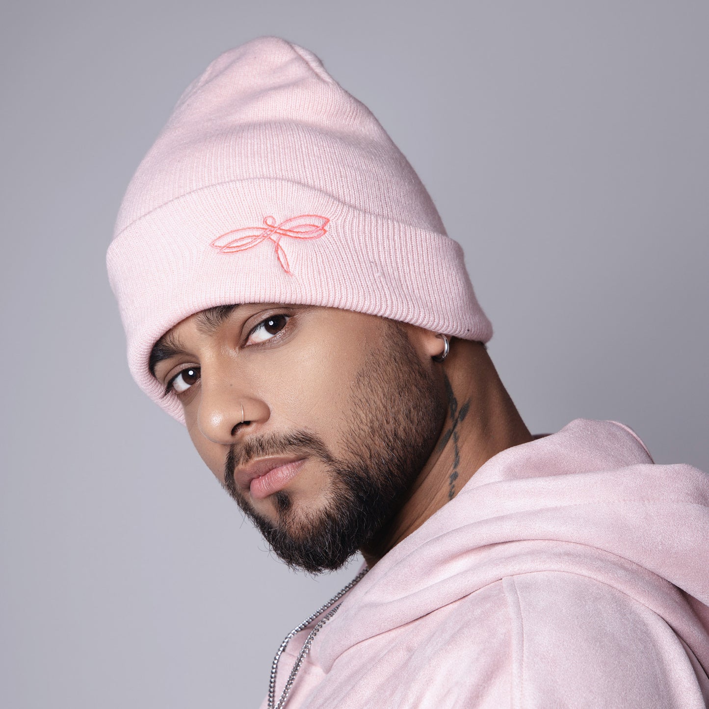 PINK EMBROIDERED BEANIE