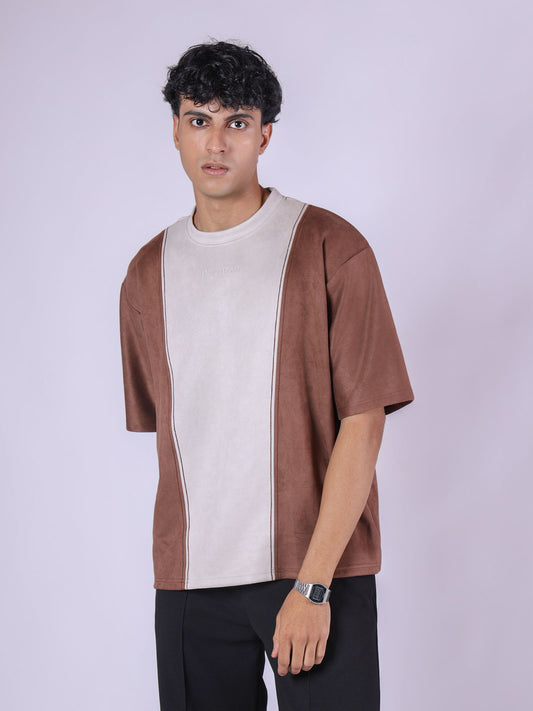 BROWN DUAL TONE SUEDE T-SHIRT