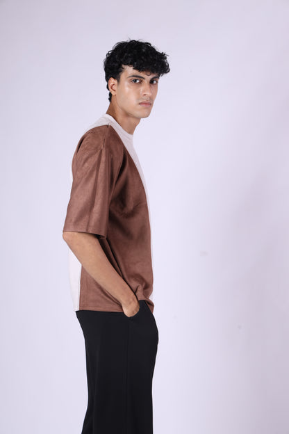 BROWN DUAL TONE SUEDE T-SHIRT