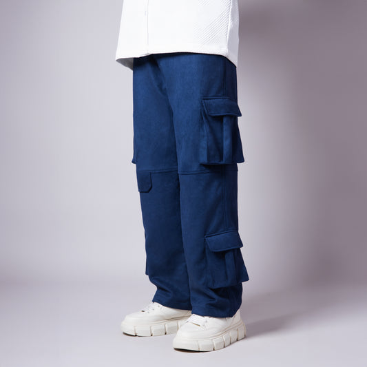 Midnight Blue Boxy Pocket Suede Pants