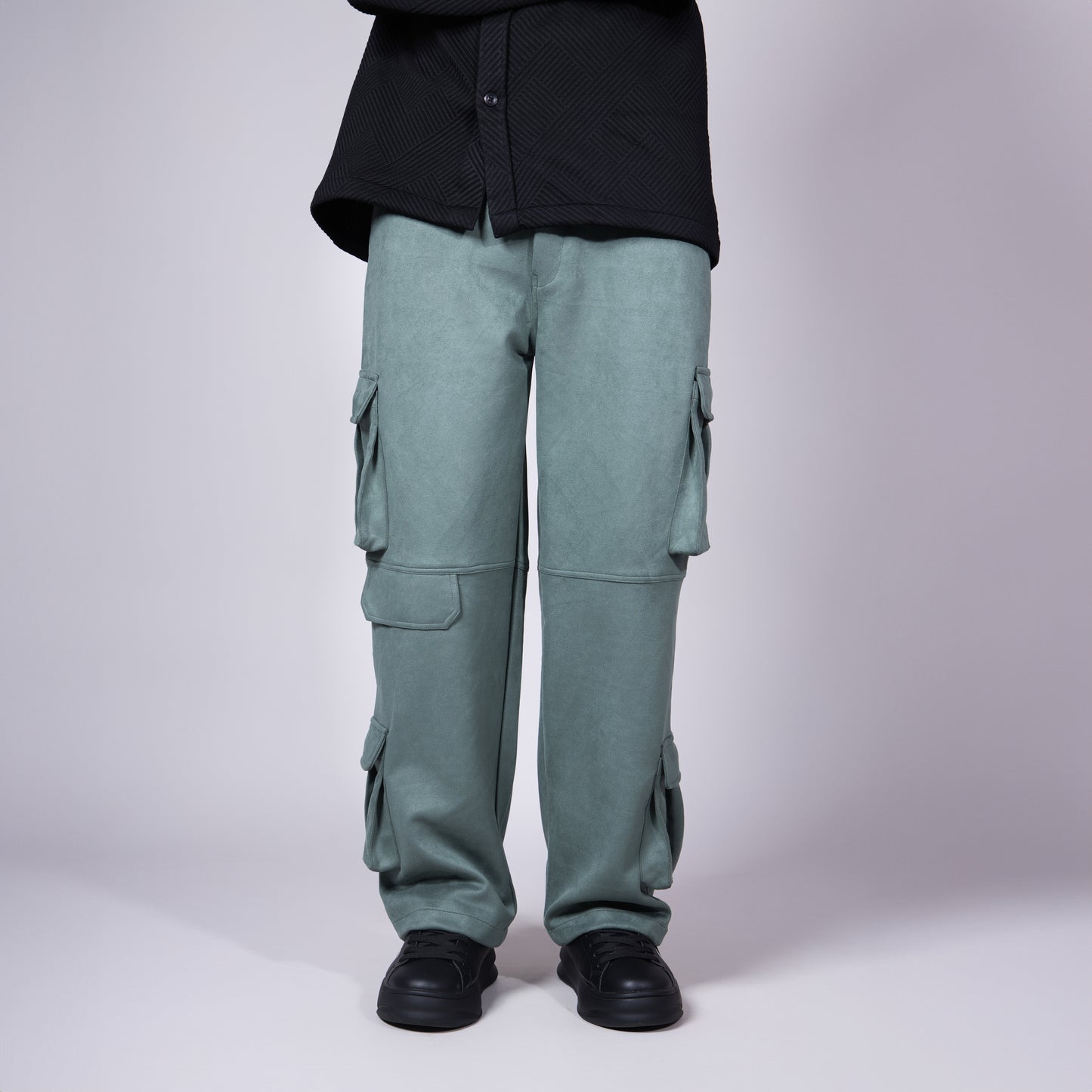 Emerald Green Boxy Pocket Suede Pants