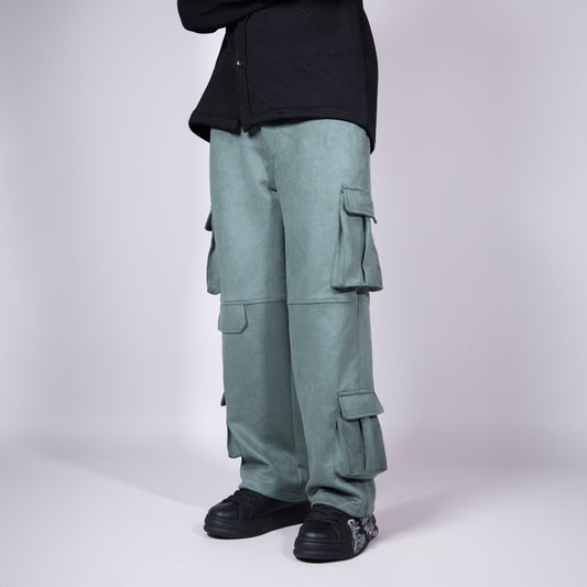 Emerald Green Boxy Pocket Suede Pants