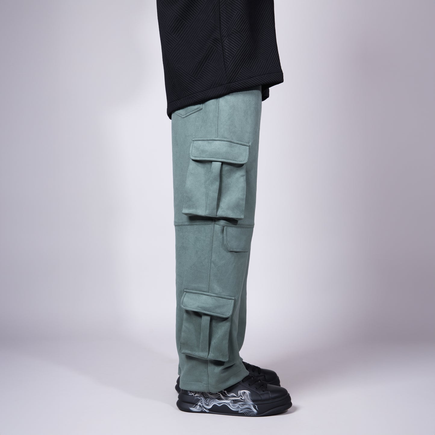 Emerald Green Boxy Pocket Suede Pants