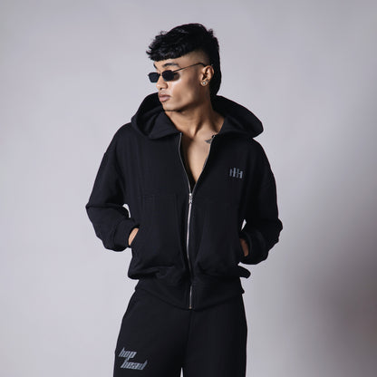 BLACK BASIC HEAVY ZIPPER HOODIE