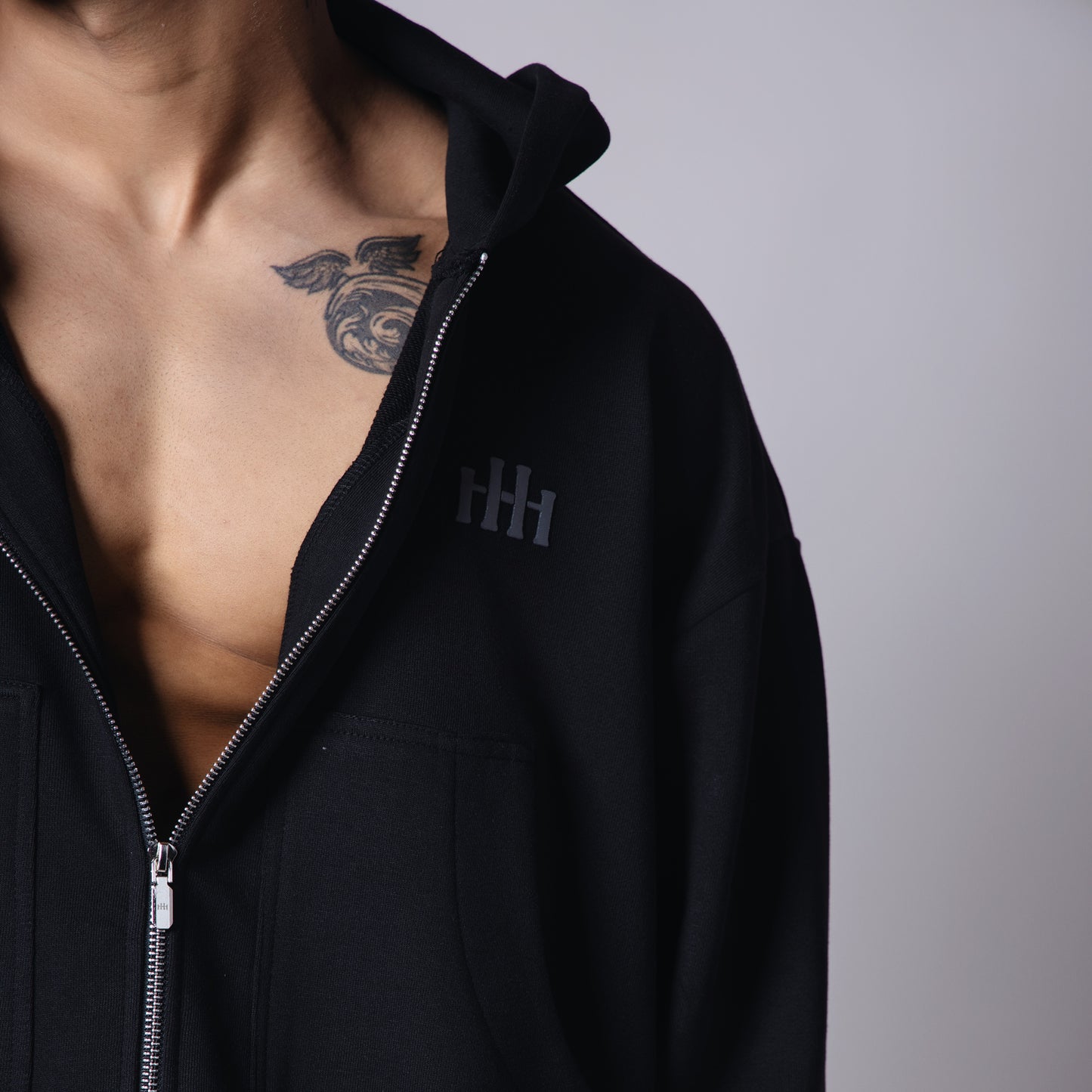 BLACK BASIC HEAVY ZIPPER HOODIE