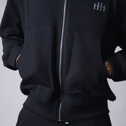 BLACK BASIC HEAVY ZIPPER HOODIE