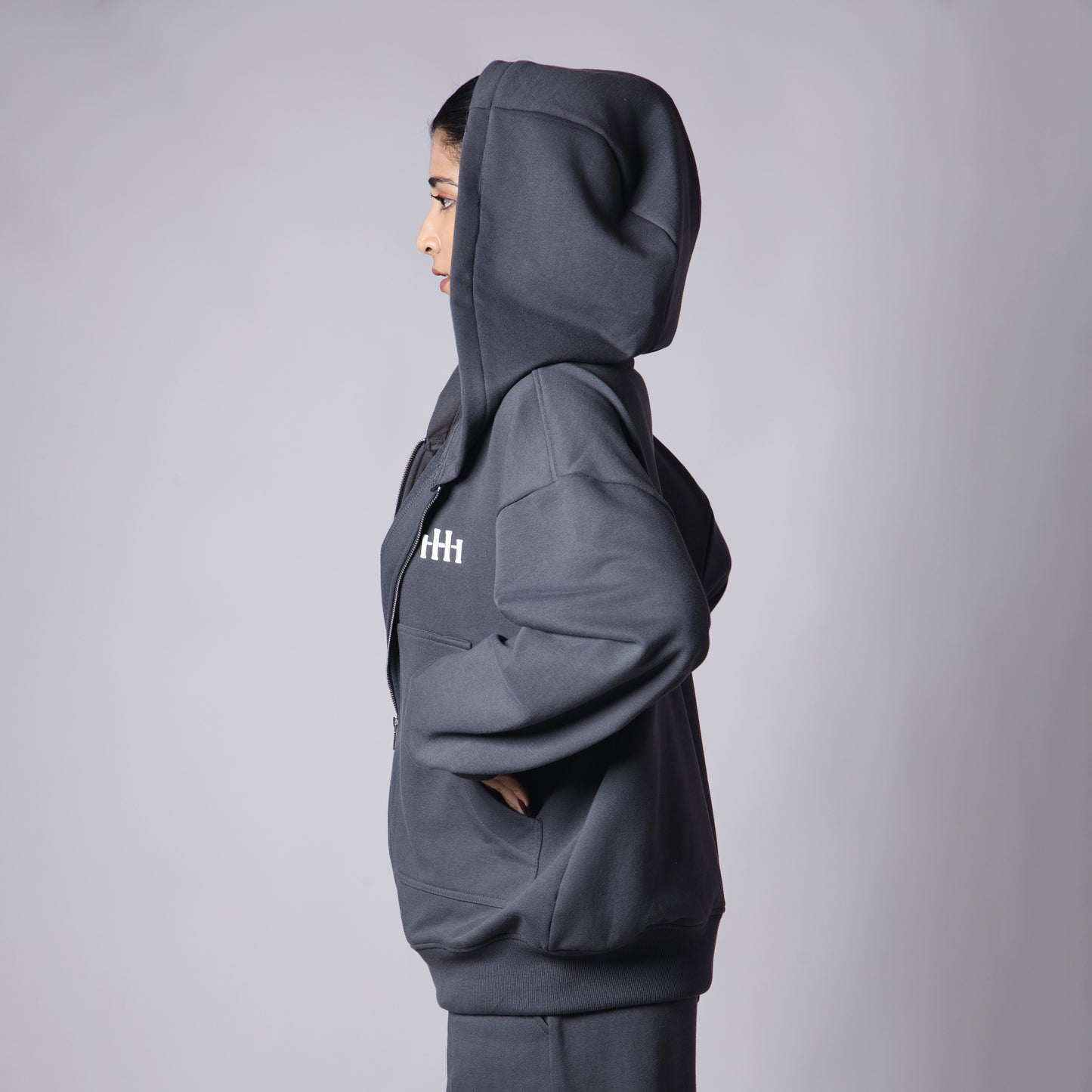 CHARCOAL BASIC HEAVY ZIPPER HOODIE