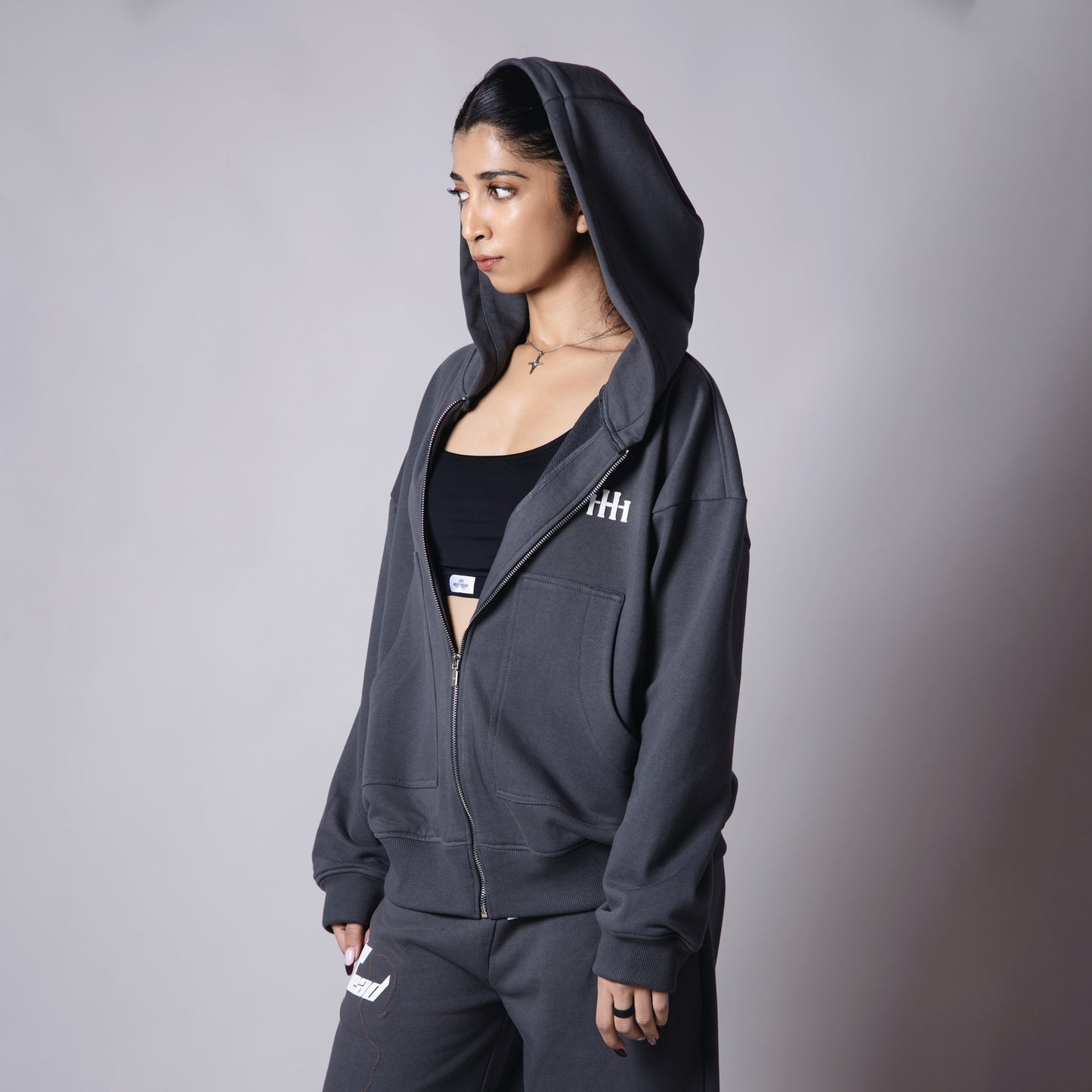 CHARCOAL BASIC HEAVY ZIPPER HOODIE