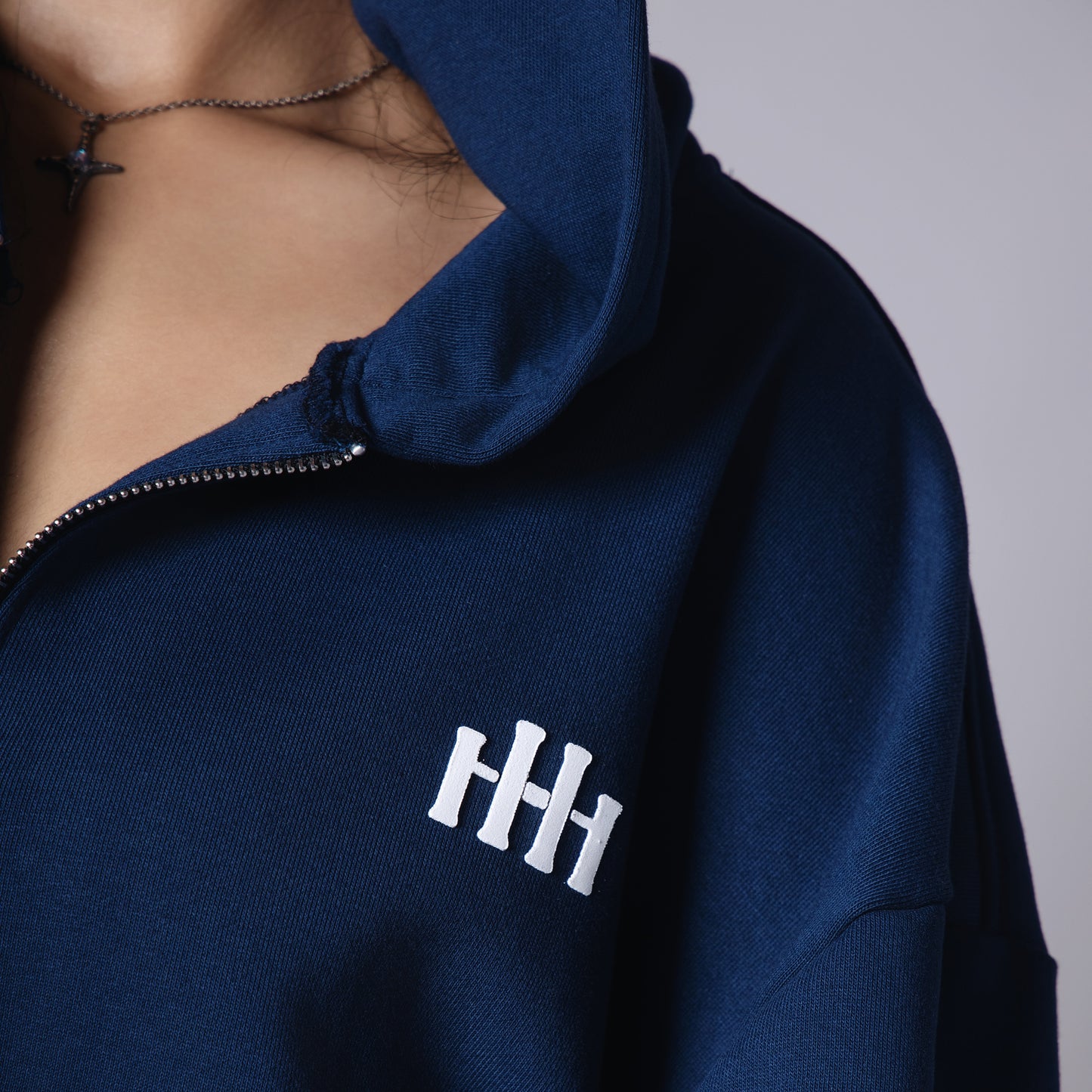 BLUE BASIC HEAVY ZIPPER HOODIE