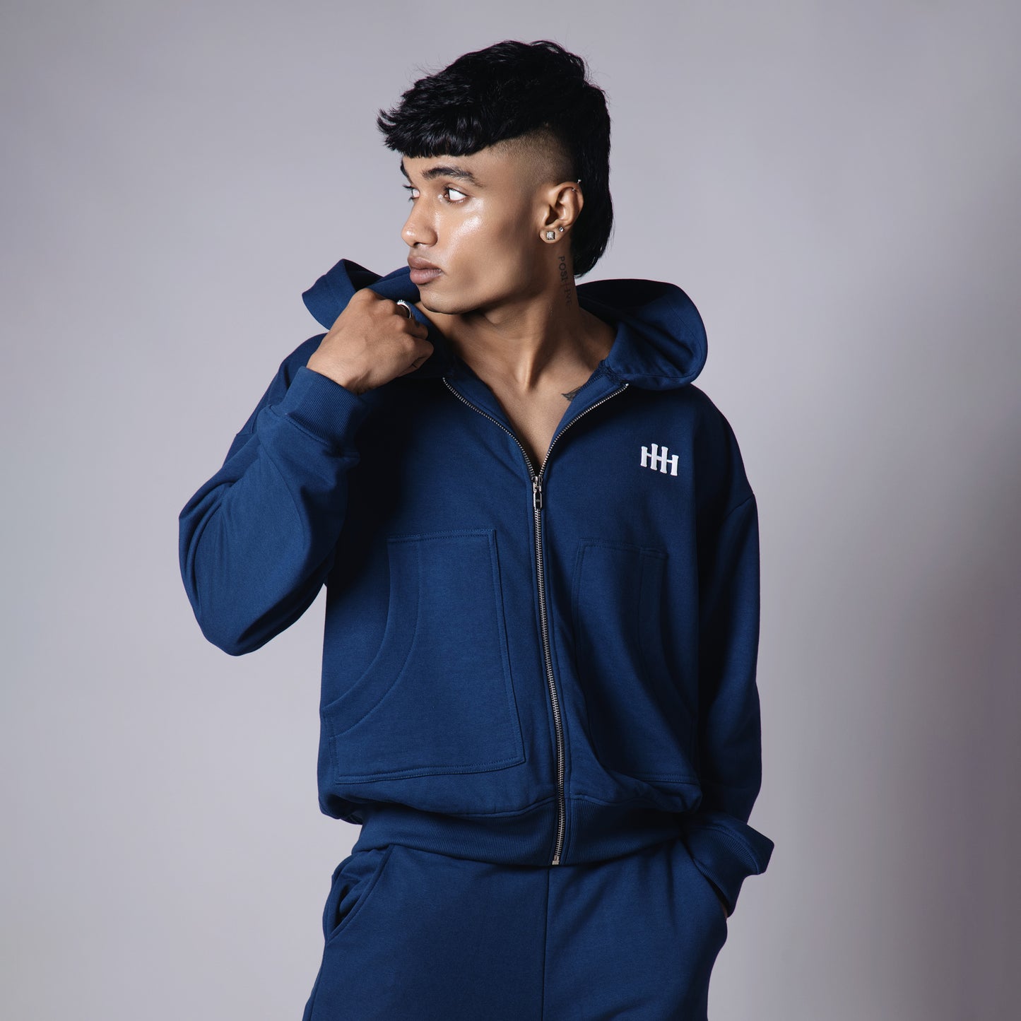 BLUE BASIC HEAVY ZIPPER HOODIE