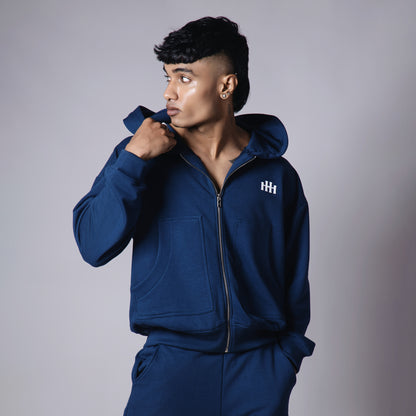 BLUE BASIC HEAVY ZIPPER HOODIE