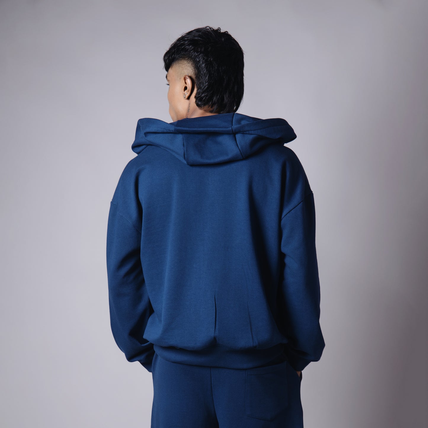 BLUE BASIC HEAVY ZIPPER HOODIE