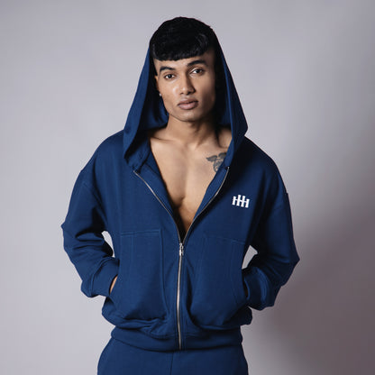 BLUE BASIC HEAVY ZIPPER HOODIE