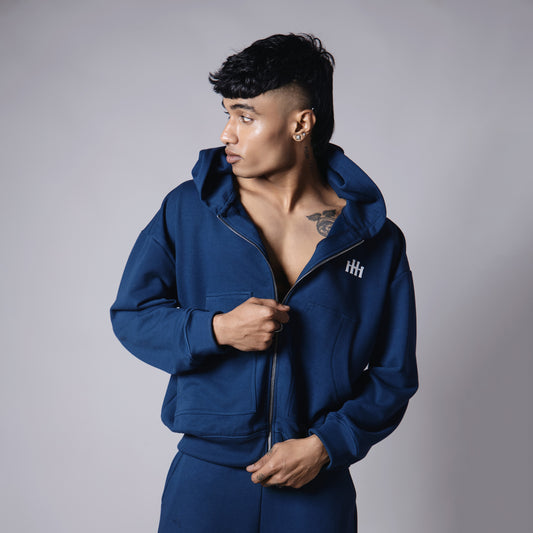 BLUE BASIC HEAVY ZIPPER HOODIE