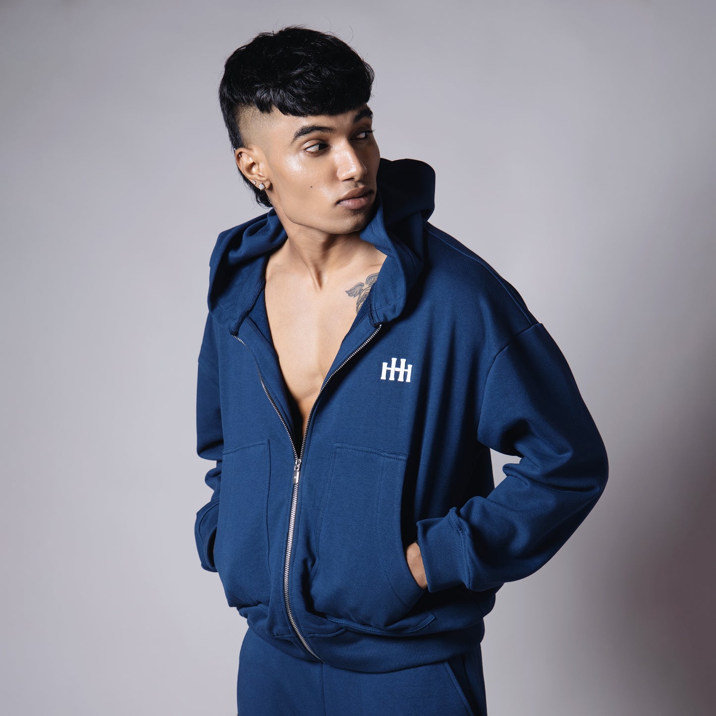 BLUE BASIC HEAVY ZIPPER HOODIE