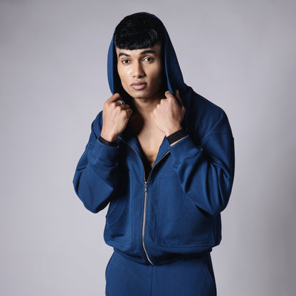 BLUE BASIC HEAVY ZIPPER HOODIE