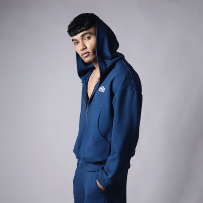 BLUE BASIC HEAVY ZIPPER HOODIE