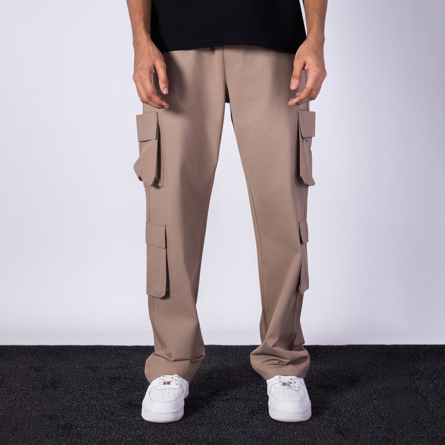 TAUPE BROWN SIDE POCKET STRAIGHT FIT CARGO SWEATPANT