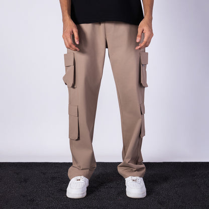 TAUPE BROWN SIDE POCKET STRAIGHT FIT CARGO SWEATPANT