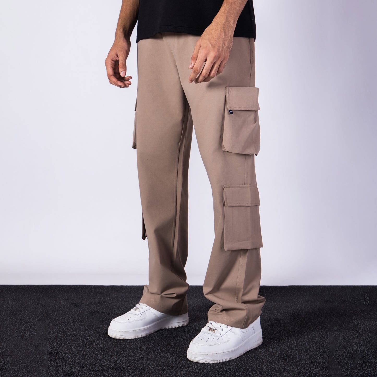 TAUPE BROWN SIDE POCKET STRAIGHT FIT CARGO SWEATPANT