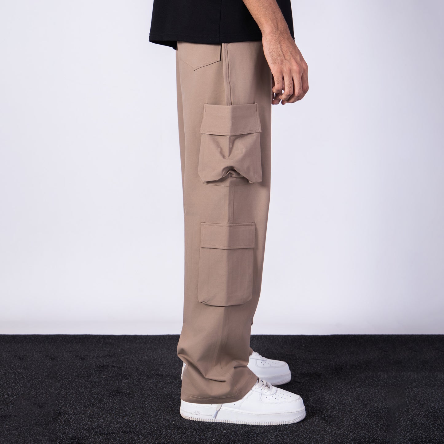 TAUPE BROWN SIDE POCKET STRAIGHT FIT CARGO SWEATPANT