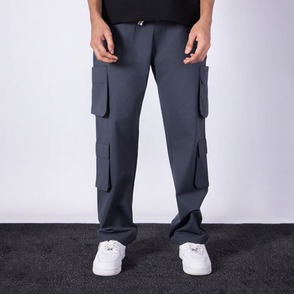 CHARCOAL SIDE POCKET STRAIGHT FIT CARGO SWEATPANT