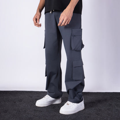 CHARCOAL SIDE POCKET STRAIGHT FIT CARGO SWEATPANT