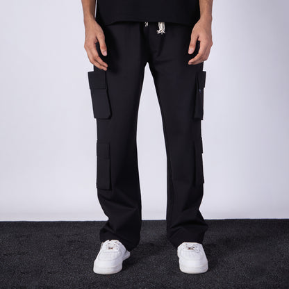 BLACK SIDE POCKET STRAIGHT FIT CARGO SWEATPANT