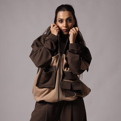 BROWN & LIGHT BROWN BUCKLE HOODIE