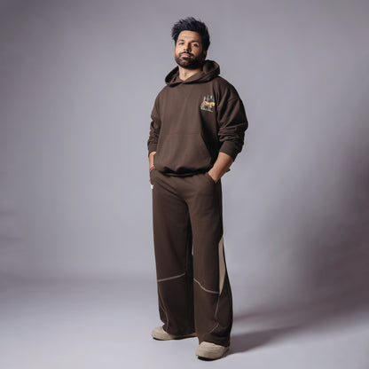 BROWN & BEIGE POINTED PANEL SWEATPANTS