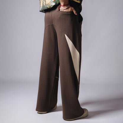 BROWN & BEIGE POINTED PANEL SWEATPANTS