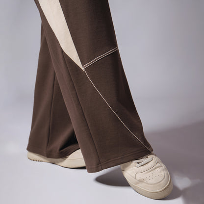 BROWN & BEIGE POINTED PANEL SWEATPANTS