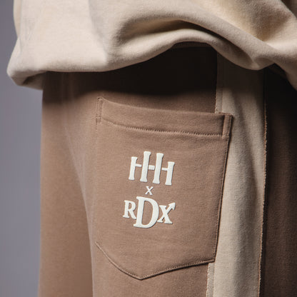 LIGHT BROWN & BEIGE RAW EDGE SWEATPANTS