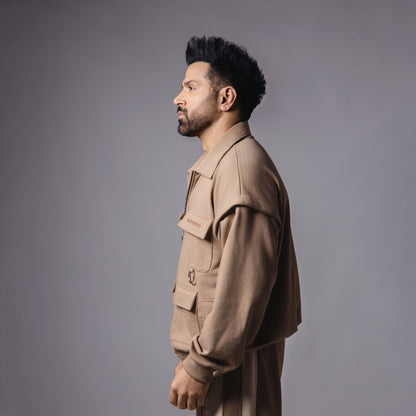 LIGHT BROWN DETACHABLE SLEEVE JACKET