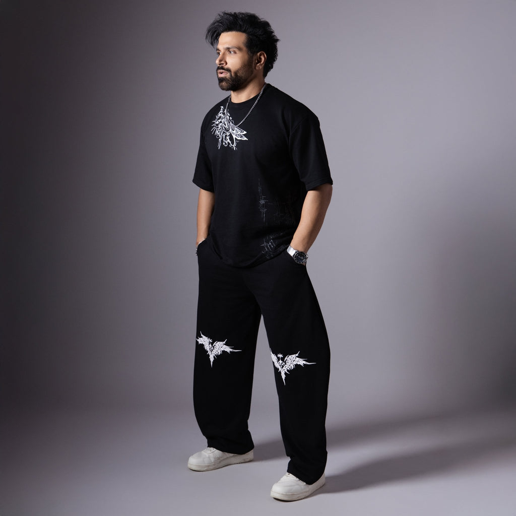 ANGELIC WINGS BLACK PRINTED EXTREME BAGGY SWEATPANTS - Hophead
