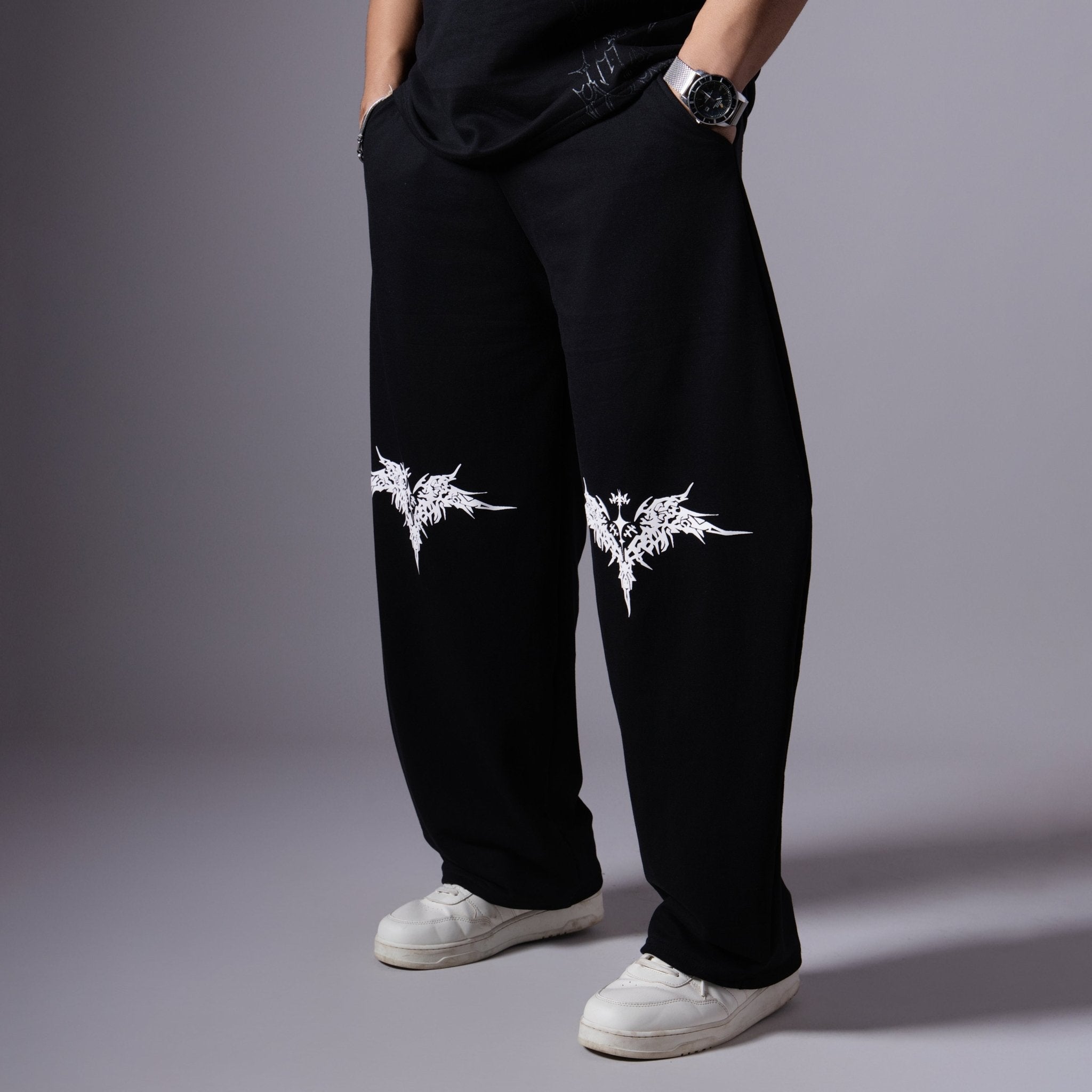 ANGELIC WINGS BLACK PRINTED EXTREME BAGGY SWEATPANTS - Hophead