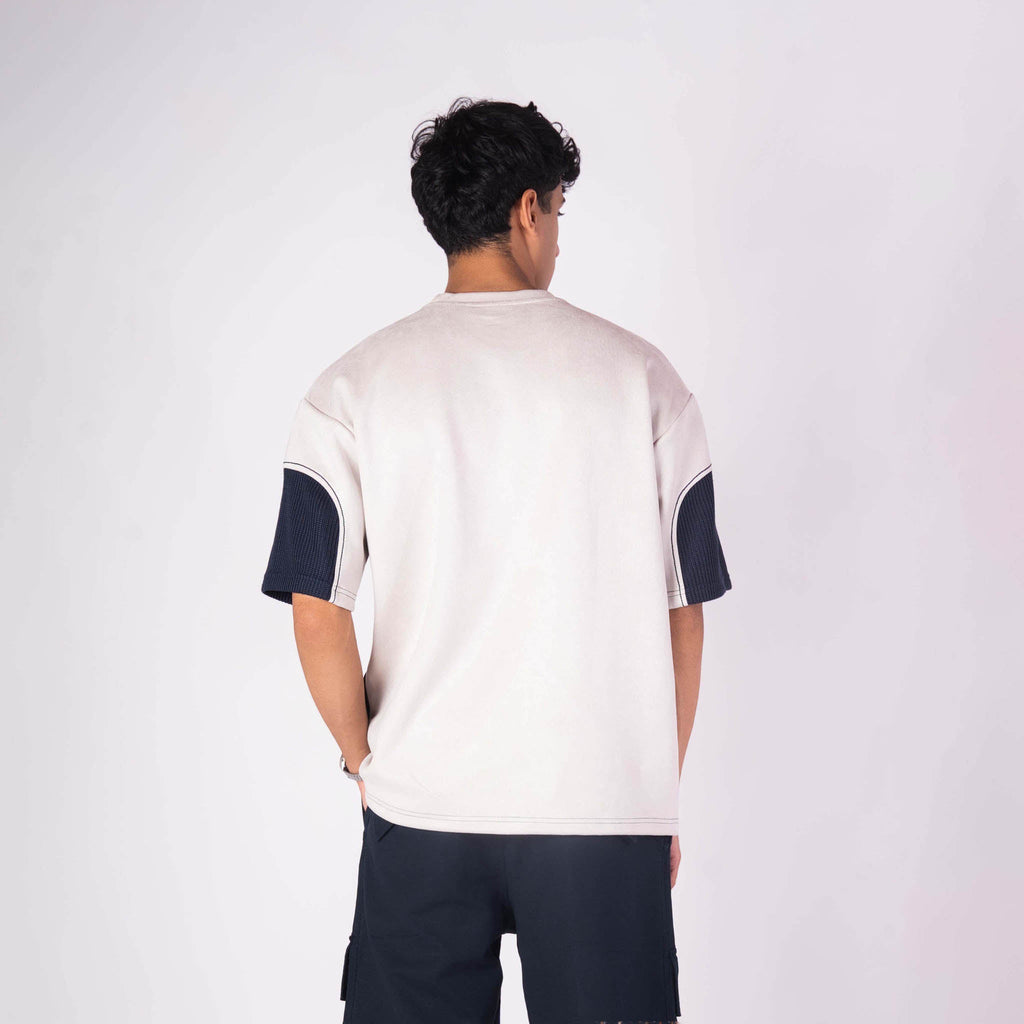 ASH GREY CUT AND SEW EMBROIDERED SUEDE T - SHIRT - Hophead