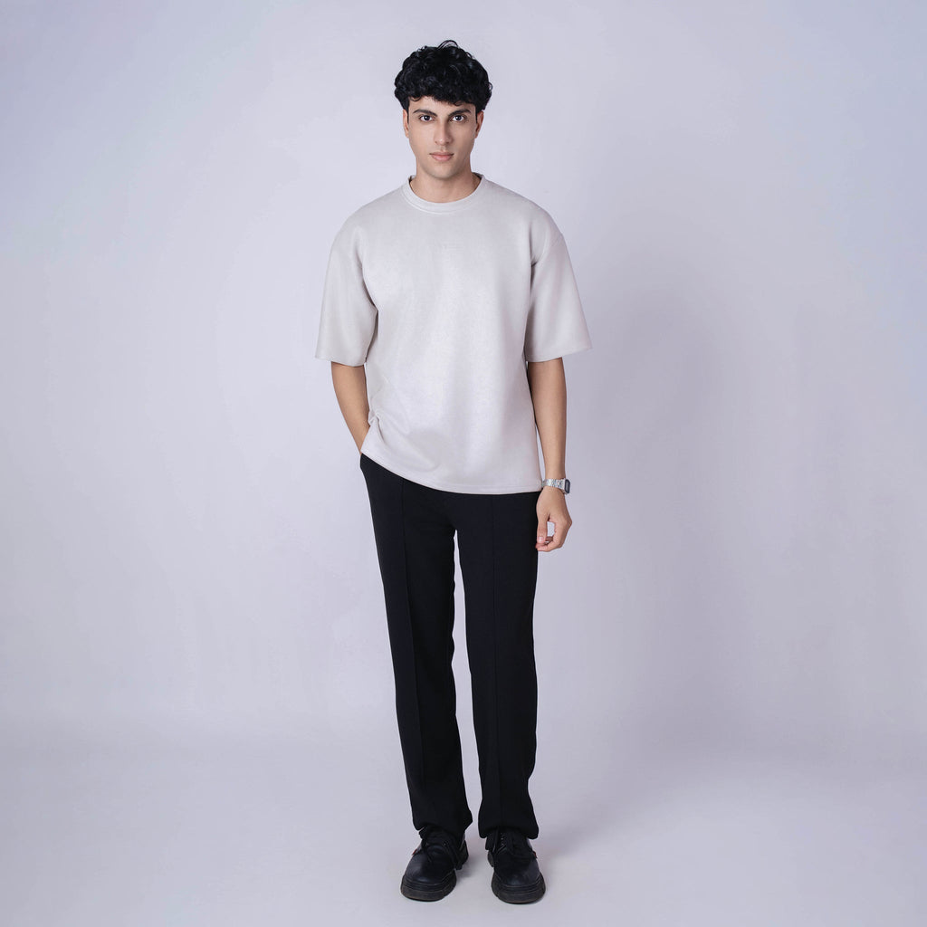 ASH GREY EMBROIDERED SUEDE T - SHIRT - Hophead