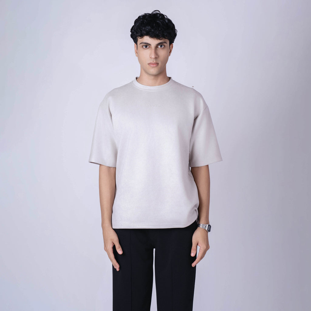 ASH GREY EMBROIDERED SUEDE T - SHIRT - Hophead
