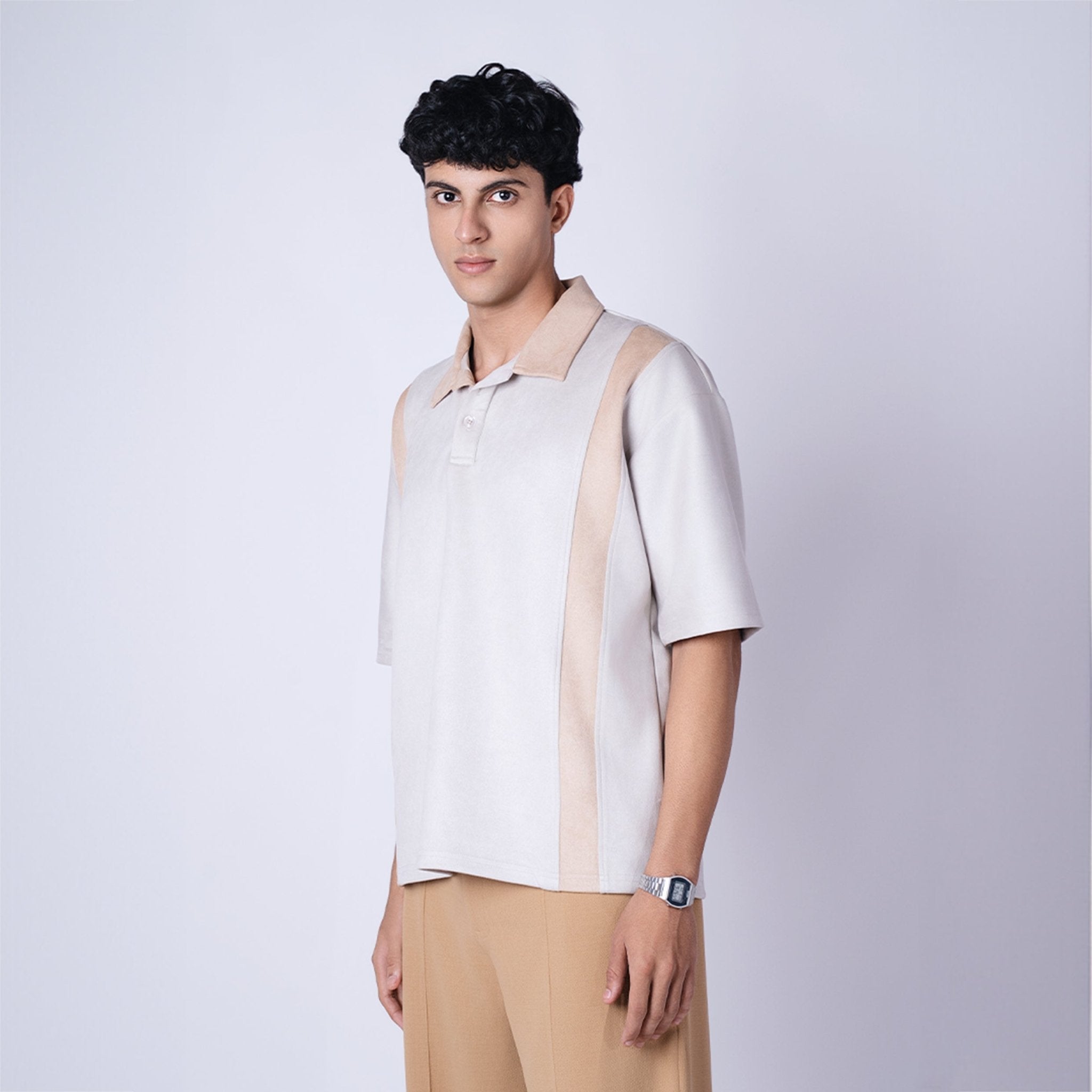 ASH GREY STRIPED SUEDE POLO - Hophead