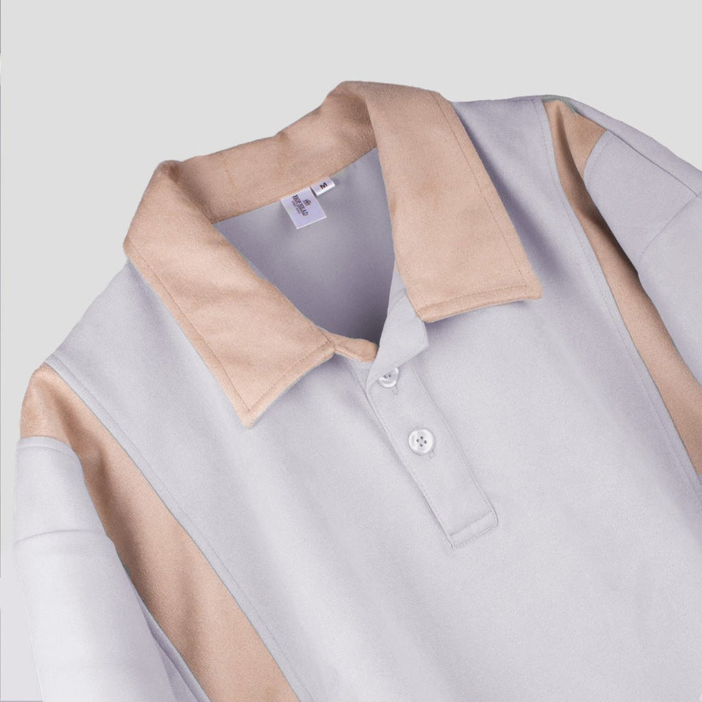 ASH GREY STRIPED SUEDE POLO - Hophead