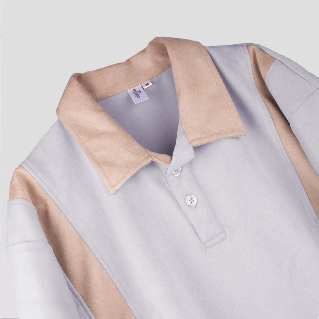 ASH GREY STRIPED SUEDE POLO - Hophead